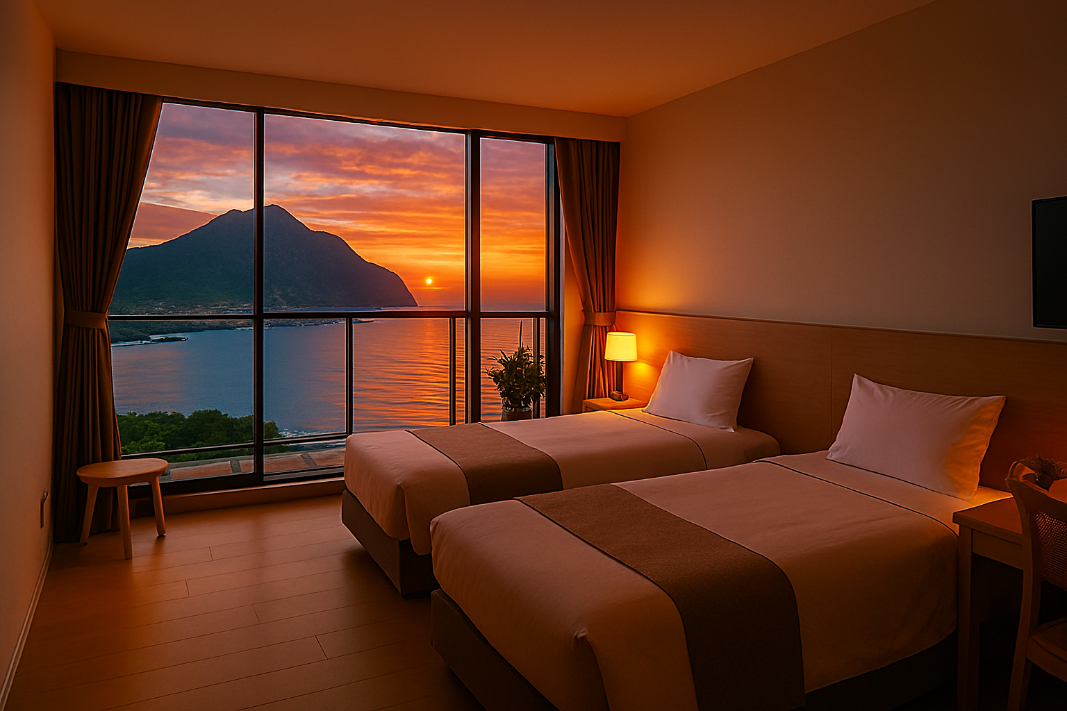 山海景觀房：從陽台眺望的夕陽美景